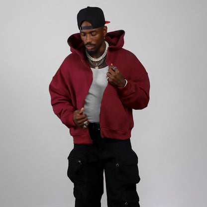 Drop Shoulder Zip Hoodie (Maroon)