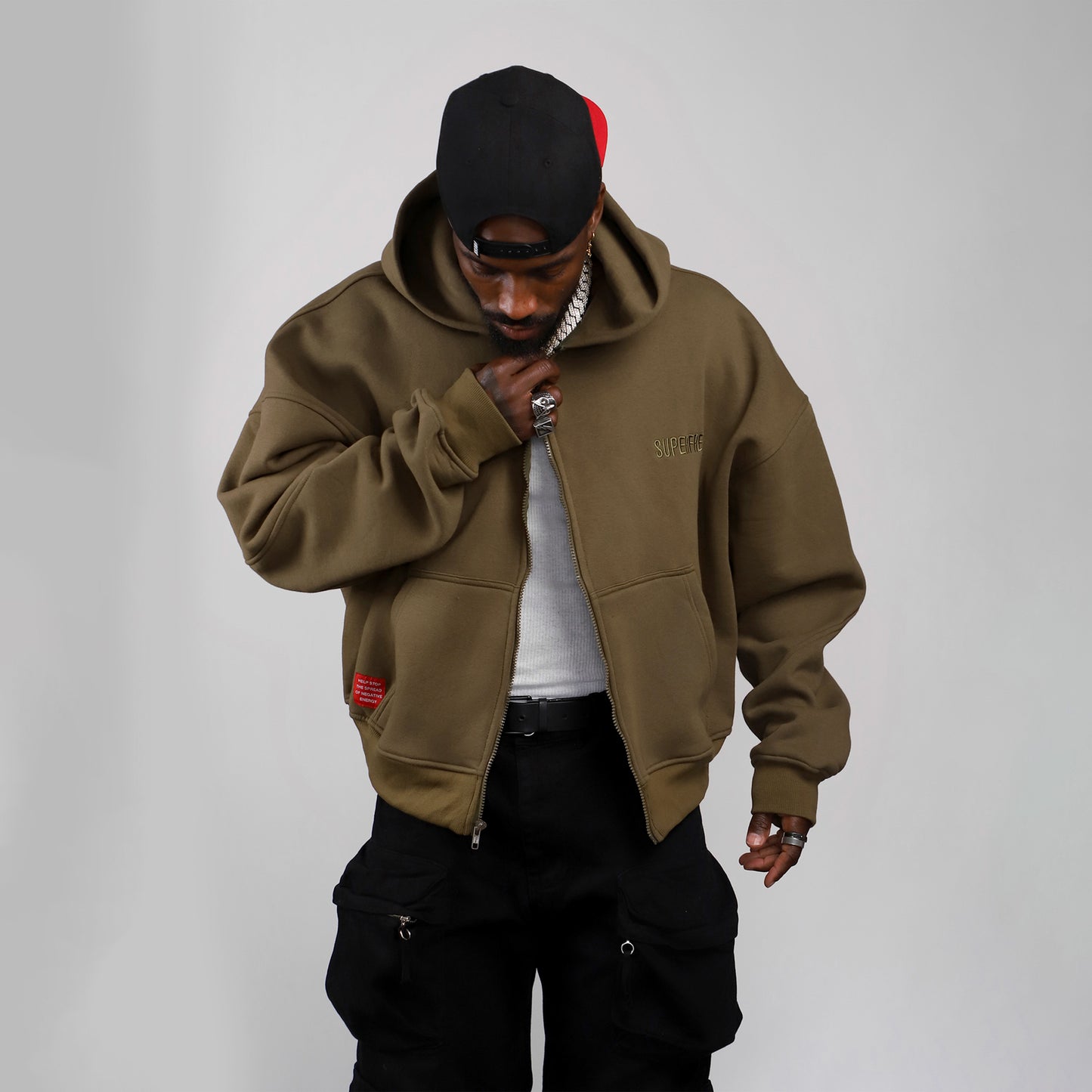 Drop Shoulder Zip Hoodie (Forest Green)