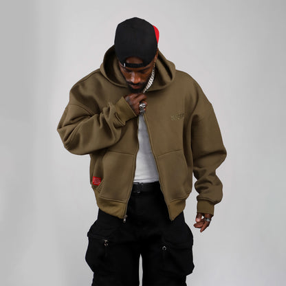 Drop Shoulder Zip Hoodie (Forest Green)