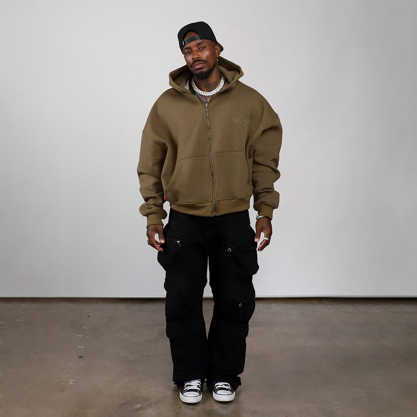 Drop Shoulder Zip Hoodie (Forest Green)