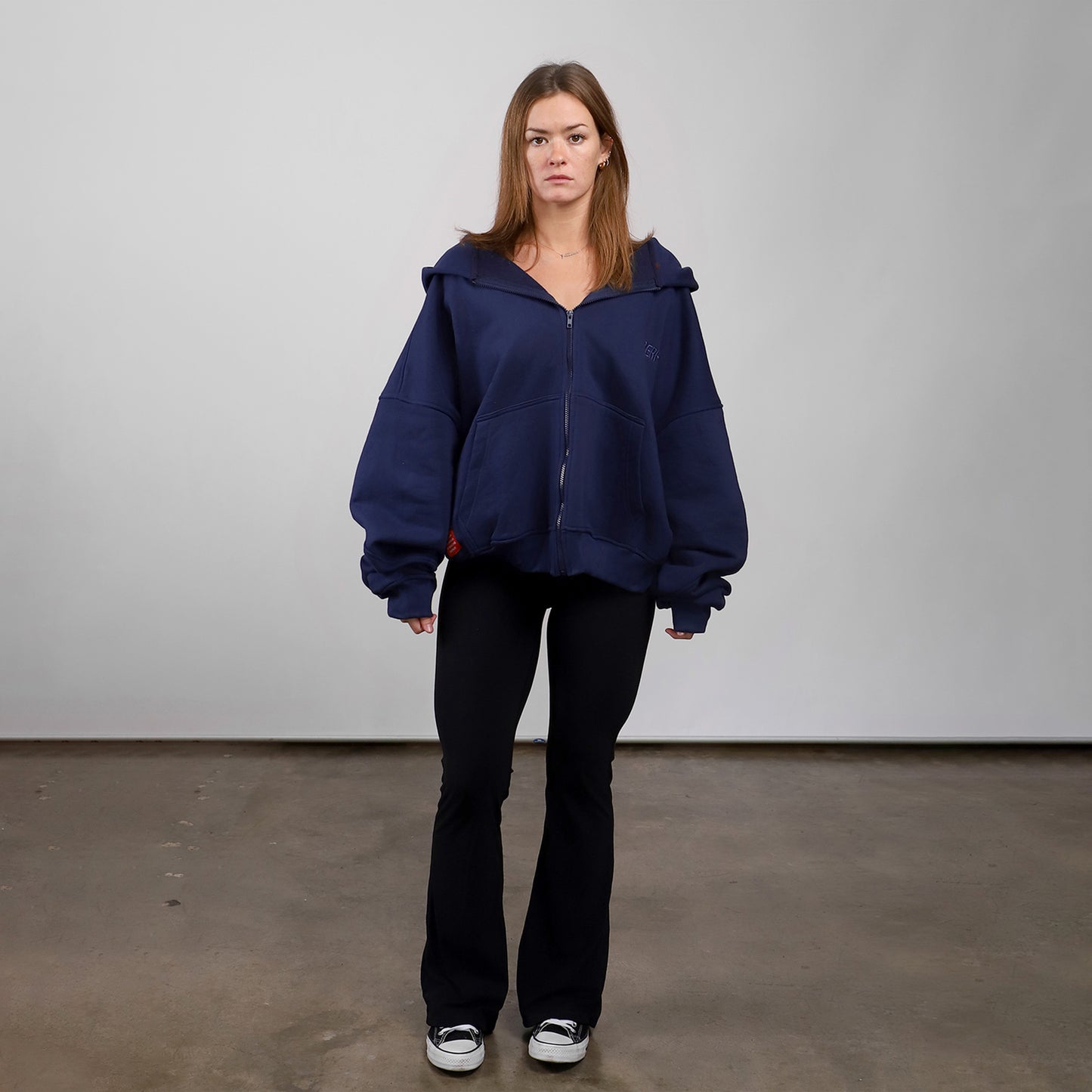 Drop Shoulder Zip Hoodie (Navy)