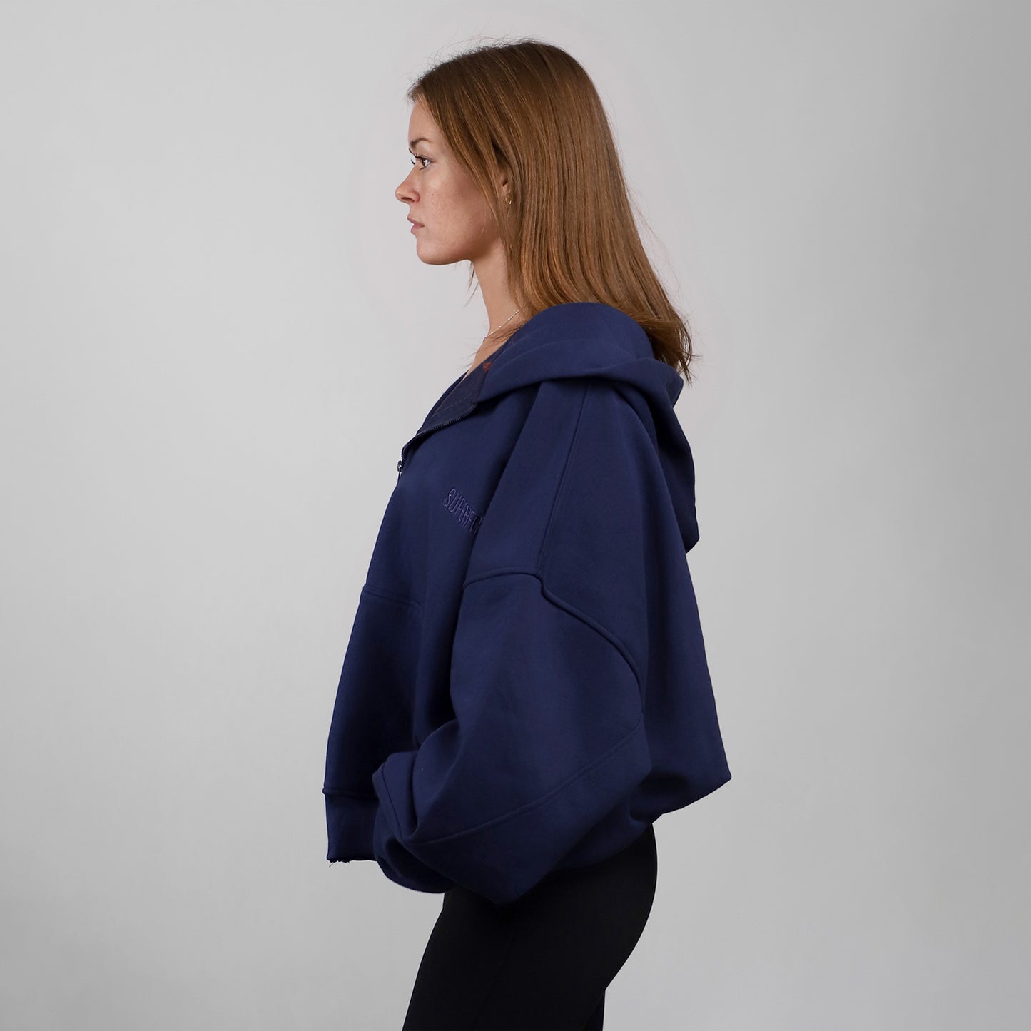 Drop Shoulder Zip Hoodie (Navy)