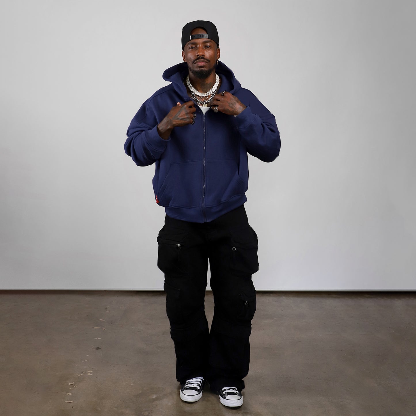 Drop Shoulder Zip Hoodie (Navy)