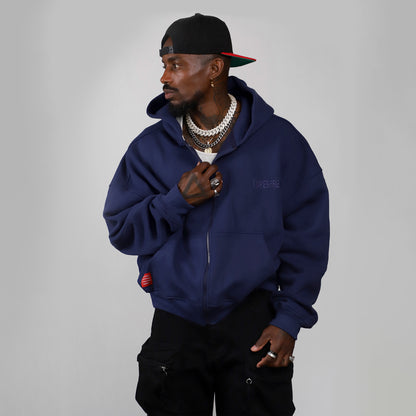 Drop Shoulder Zip Hoodie (Navy)