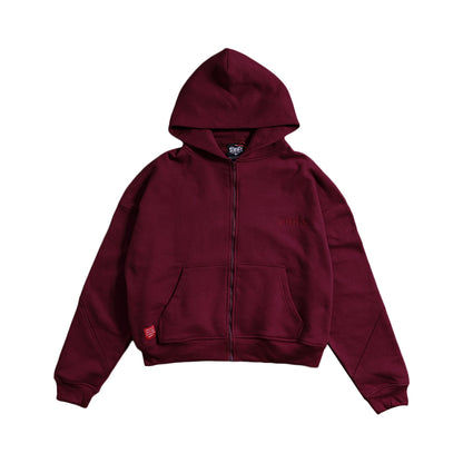 Drop Shoulder Zip Hoodie (Maroon)