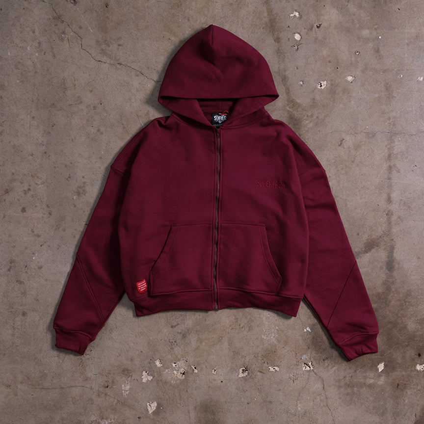 Drop Shoulder Zip Hoodie (Maroon)