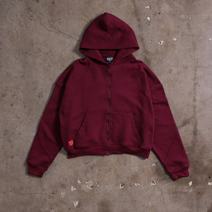 Drop Shoulder Zip Hoodie (Maroon)