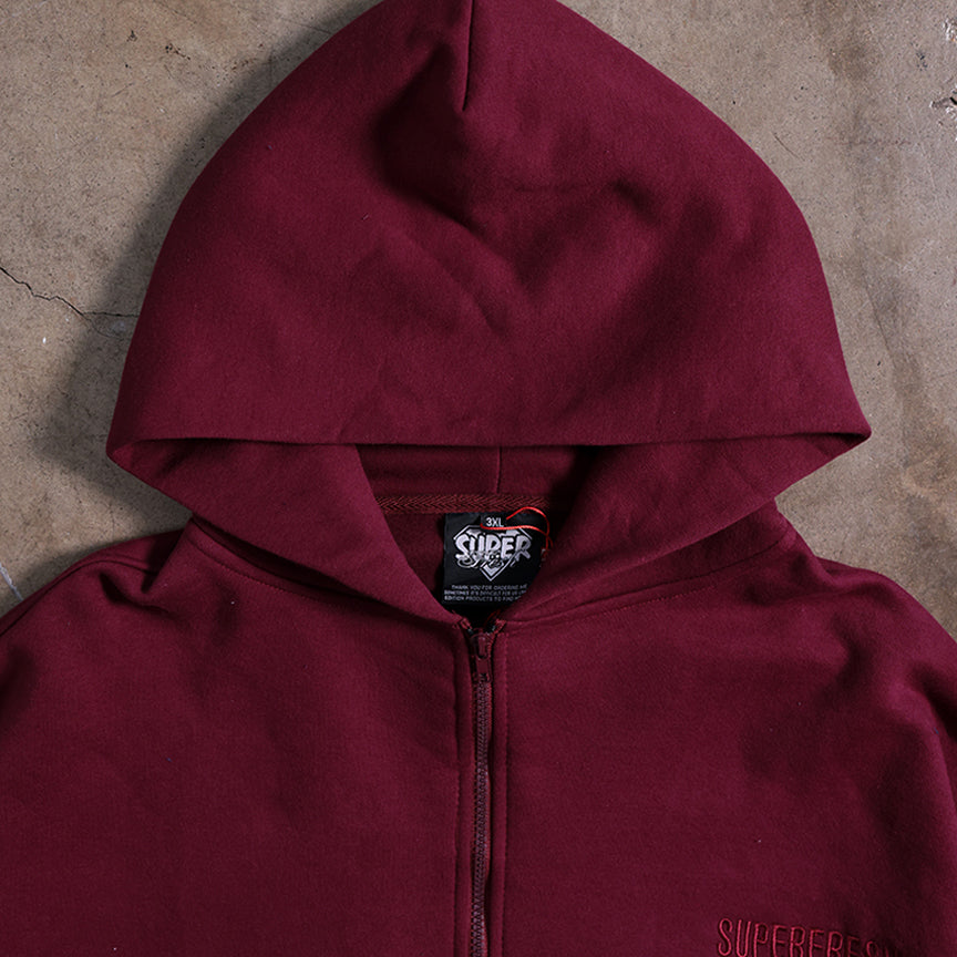 Drop Shoulder Zip Hoodie (Maroon)