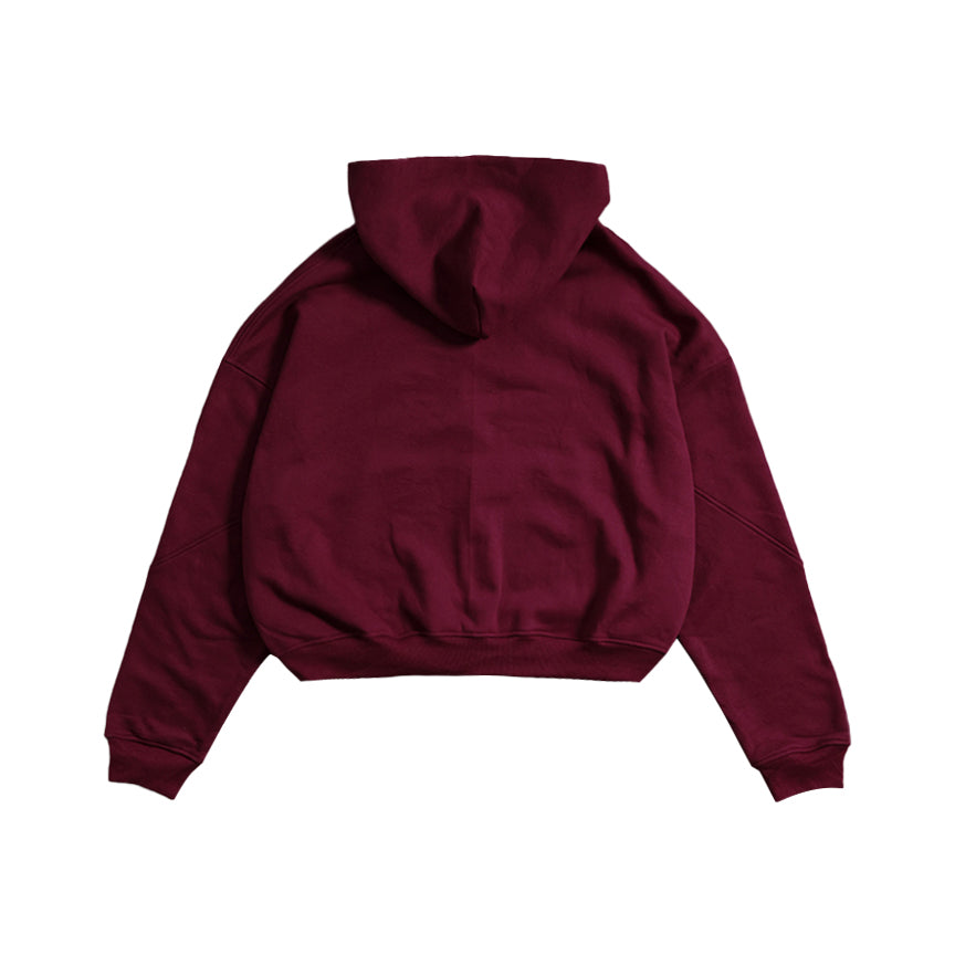 Drop Shoulder Zip Hoodie (Maroon)