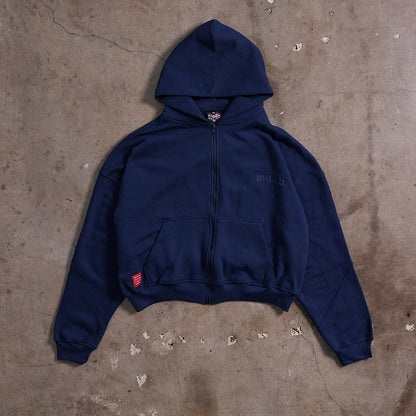 Drop Shoulder Zip Hoodie (Navy)