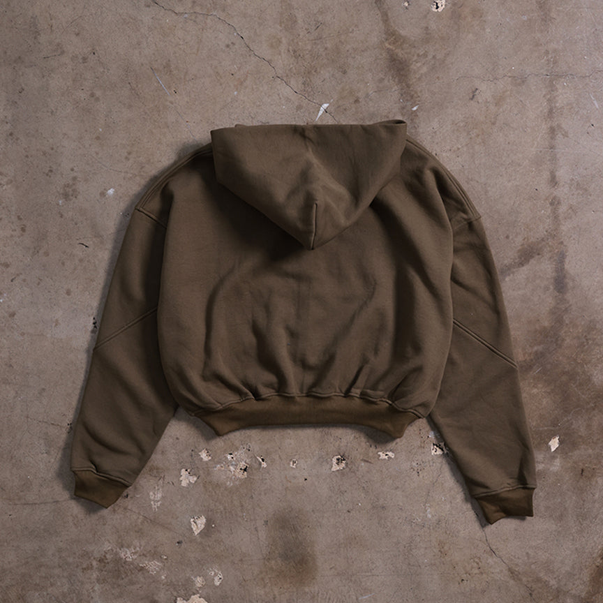 Drop Shoulder Zip Hoodie (Forest Green)